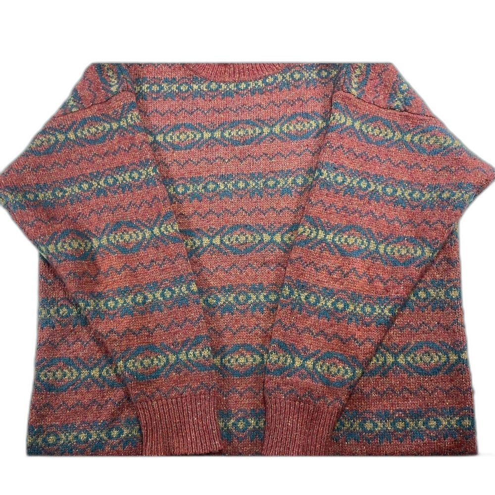 Silk Angora Stone Canyon Sweater W/ L Red Fair Isle Mock Neck excellent vintage - Picture 11 of 12
